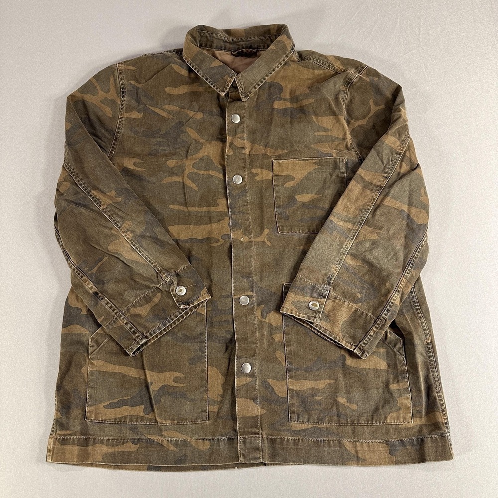 ASOS Jacket Womens 14 Green Camo Cotton Twill Snap Front Utility Workwear Casual